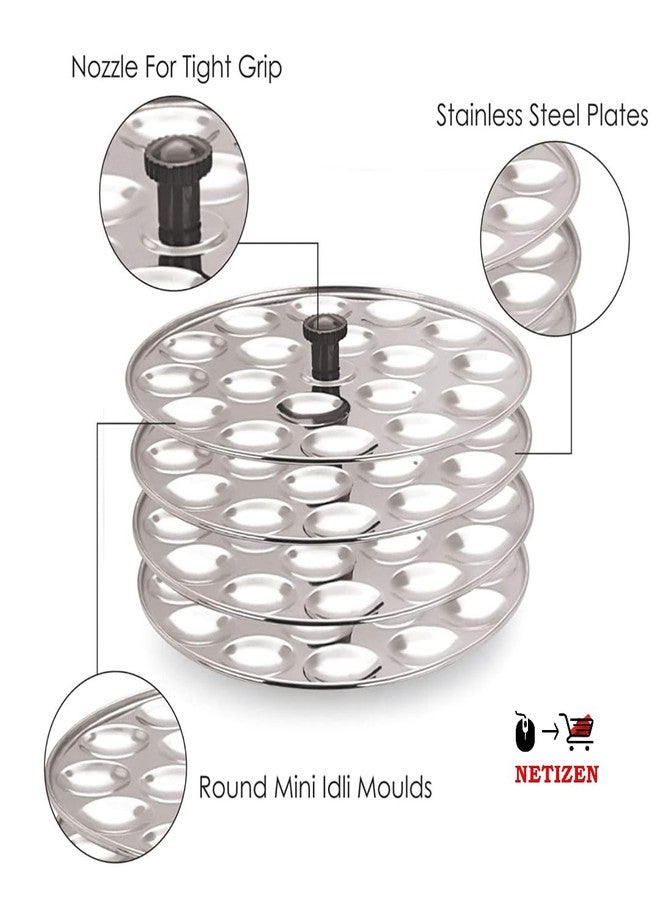 Netizen Stainless Steel Heavy Small/Mini Idli Stand/Idli Maker, Non-stick premium Idli Maker Makes soft round Mini Idlis at Home (4 Plate (72 Mini Idli)) - Image 3